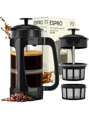 32oz French Press Coffee Maker - Grit-Free, Heat-Resistant Glass, Double Filter